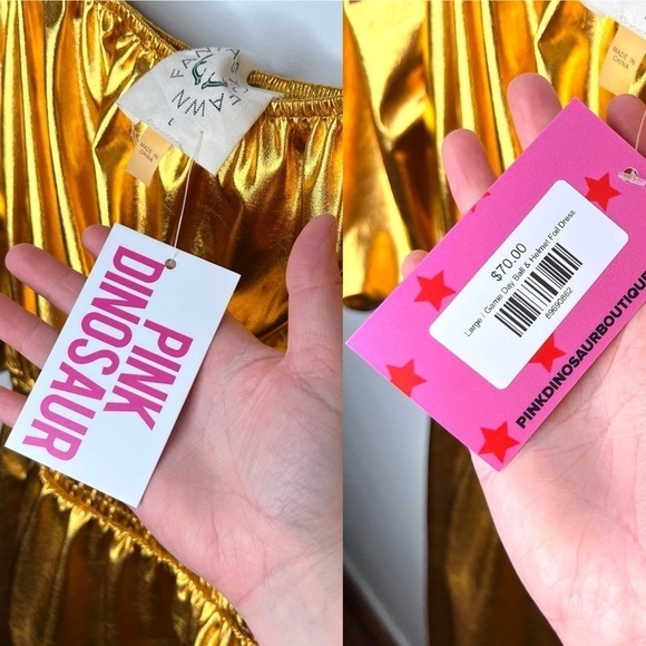 Fantastic Fawn Metallic Gold Sequin Helmet Puff Sleeve Touchdown Mini Dress - Picture 12 of 17